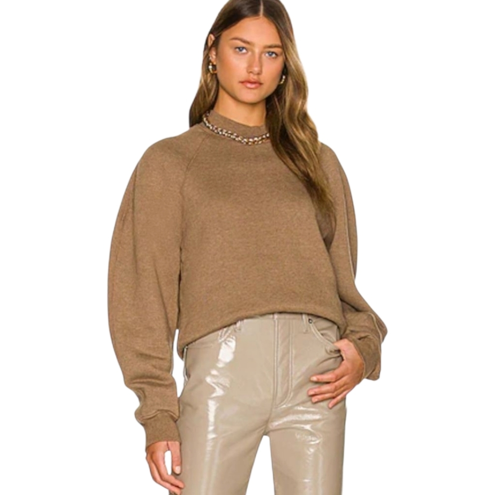 Agolde Tarron‎ Sweater XS Toffee Heather Brown Mockneck Pullover Soft Fleece